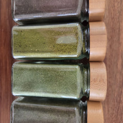 Unlabeled jars of freeze-dried microgreens (temporary photo; Stress & Sleep Blend is coming soon)